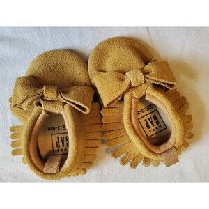 Baby GAP Moccasins Shoes 3-6M | Tan Fringe Bow Crib Shoes Soft Sole
